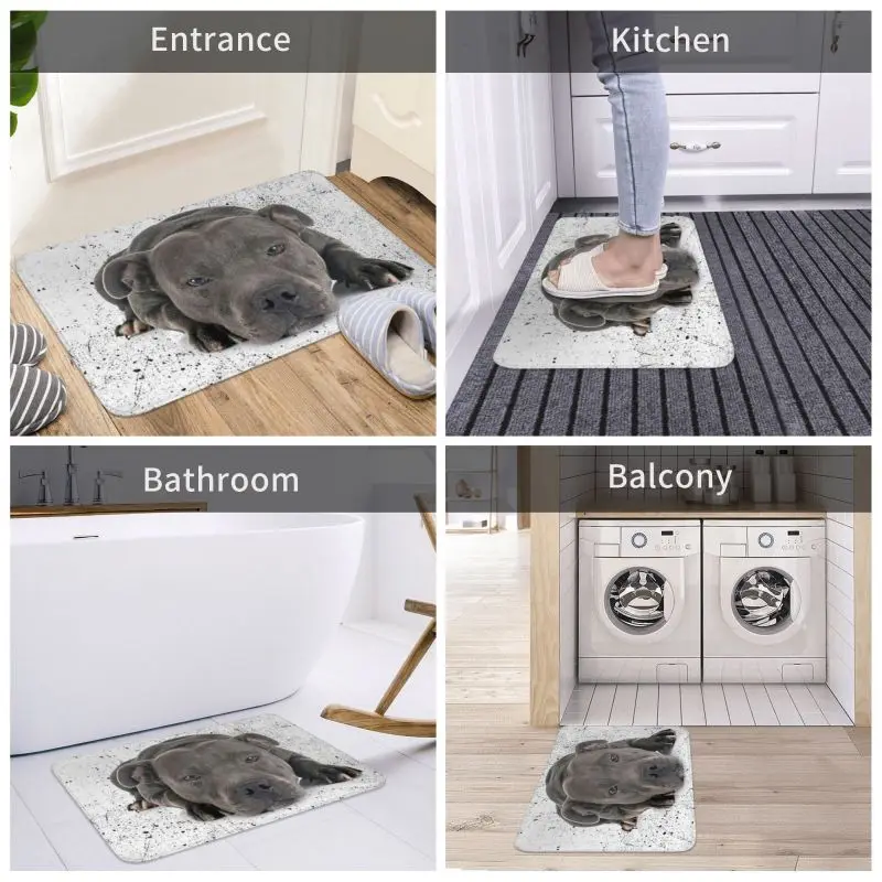 Cute Staffordshire Bull Terrier Dog Doormat Anti-Slip Kitchen Bath Mat Toilet Door Floor Entrance Carpet Rug Bedroom Footpad