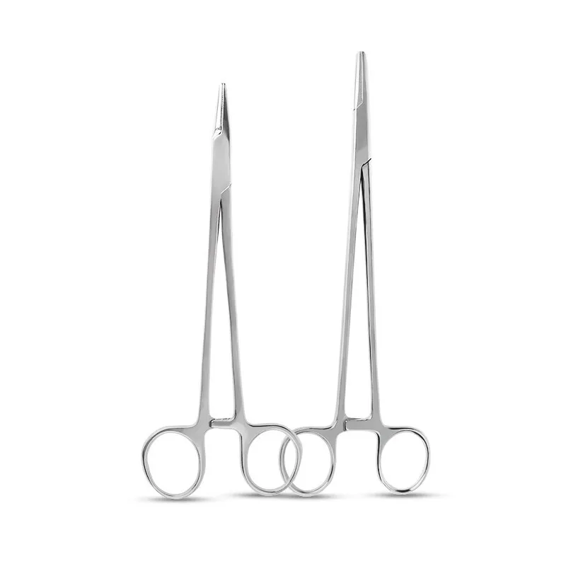 Instrumento quirúrgico médico con abrazadera de aguja de sutura, soporte fino recto de acero inoxidable