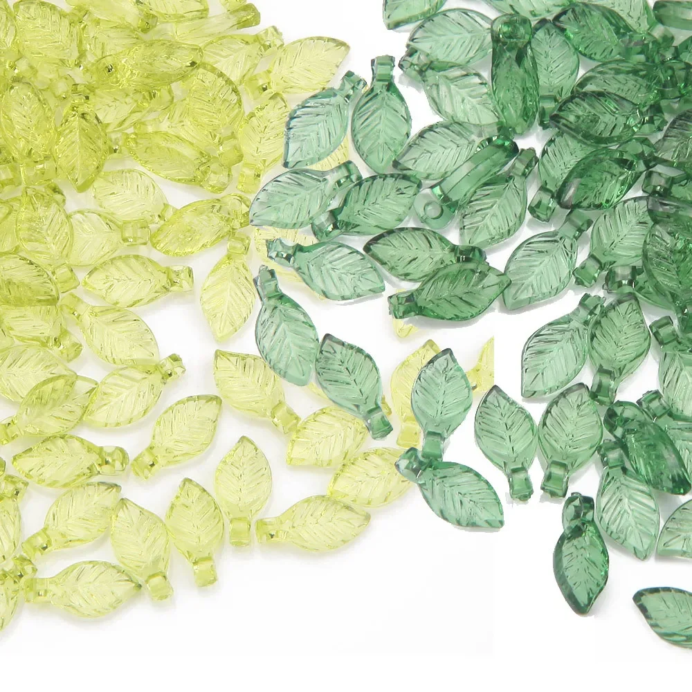 100 Pieces 5 * 10mm Green Transparent Acrylic Small Leaf Pendant DIY Charm Making Bracelets, Necklaces, Hair Accessories, Beads