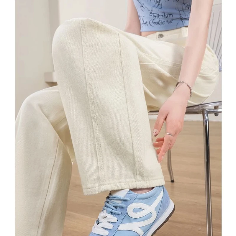 Jeans da donna Y2k Jeans vestibilità ampia azzurro anti sbiadimento pantaloni falce nuovo stile semplice orlo curvo dimagrante lunghezza del pavimento fluida