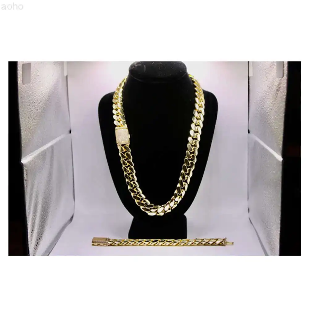 Cuban Link + Cuban Bracelet 18mm Combo -gold Plated 5 Times -stainless Steel-heavychain-big Bracelet-gold Plated 18k Real Gold