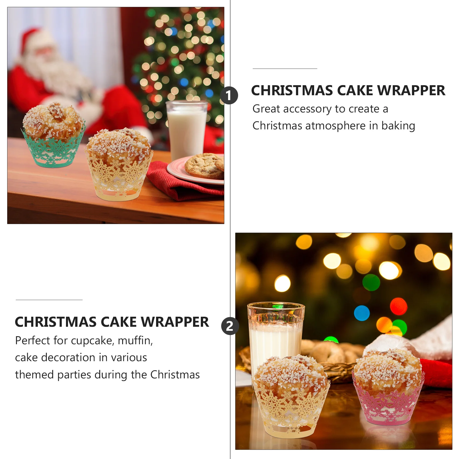 

36pcs Cake Collars Hollow-Out Christmas Cake Wrapper Baking Decoration For Cupcake Muffin Dessert Party Kitchen Bakeware