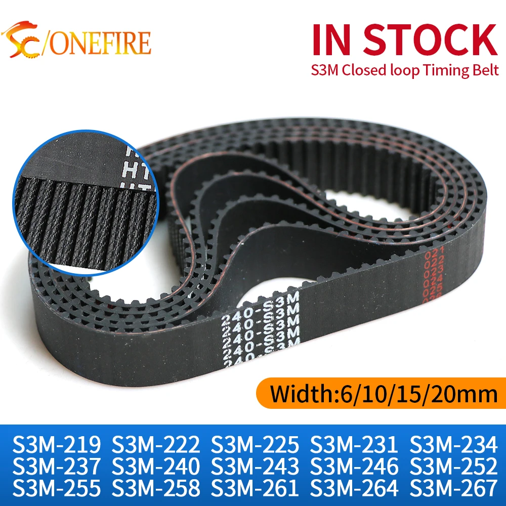 closed loop S3M Timing Belt length 219 222 225 231 234 237 240 243 246 252mm rubber Drive Belt width 6/10/15/20mm