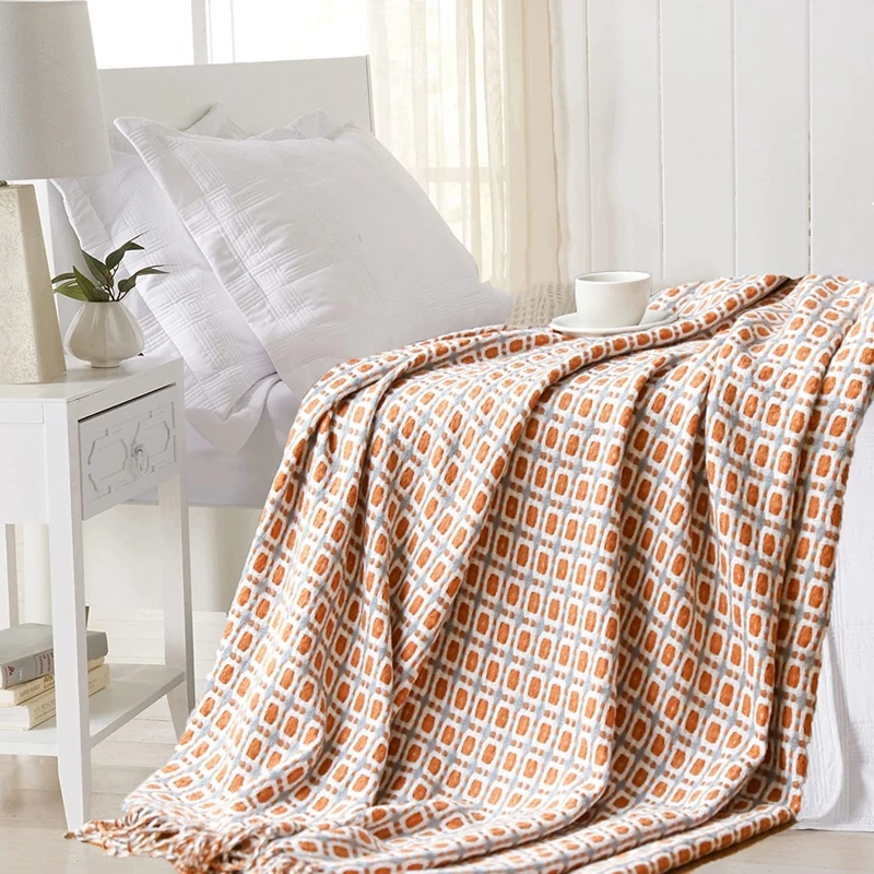 Luxury Classic Houndstooth Plaid Blankets Soft Sofa Knitted Throw Blanket Bed Bedspread Cover Quilt Gift Vintage Tassel Blankets