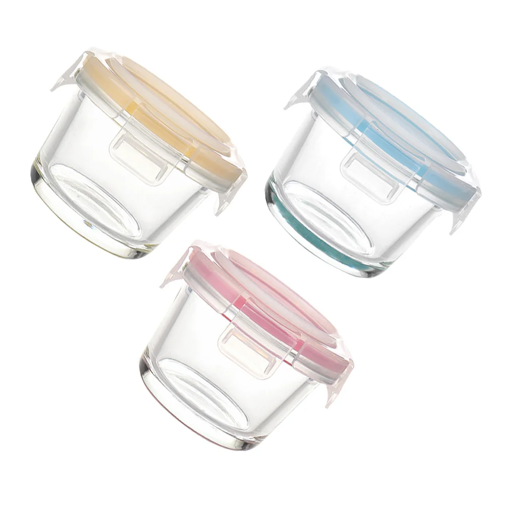 

3Pcs Baby Food Bowls Glass Storage Containers Sealed Snack Holder Refrigerator Preservation Bowls Glass Storage Bowl