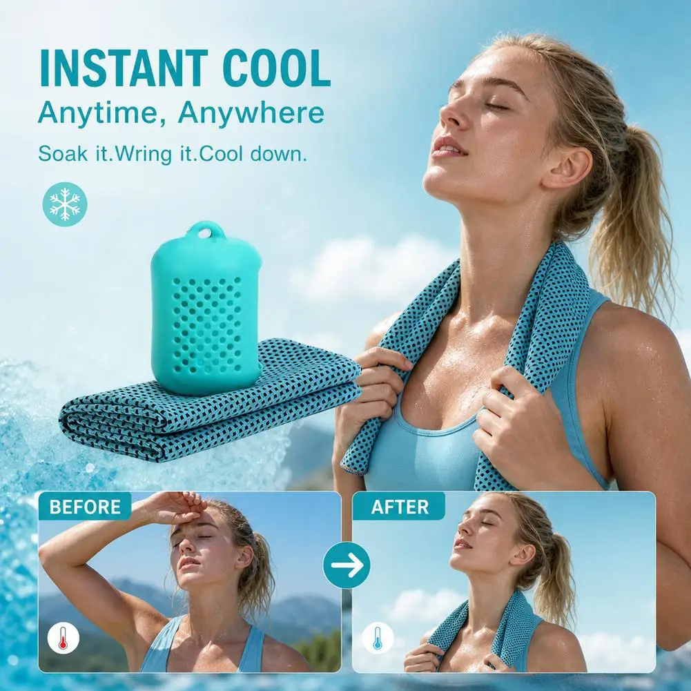 Mini round Silicone Sapphire Blue Cooling Towel Portable Ice Towel for Sports Yoga - Soft Comfortable Reusable Towel