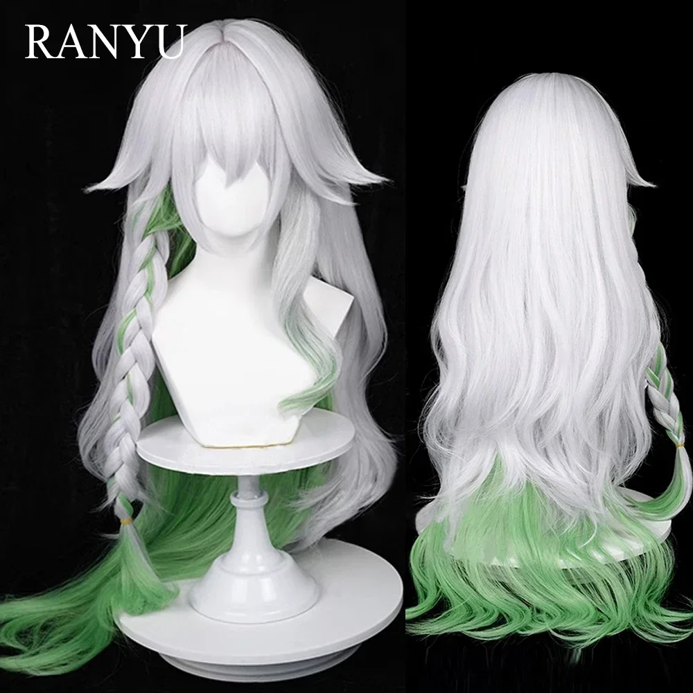 Nihida Wig Cosplay Genshin Impact The Big Lord Wig sintetis Wig rambut panjang bergelombang putih hijau Mix permainan untuk pesta