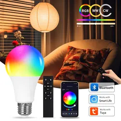Tuya Smart Bluetooth LED Light Bulbs Smart Life APP E27 220V 9W 15W 18W BT Lamp RF 2.4GHz Remote Group Control for Bedroom Decor