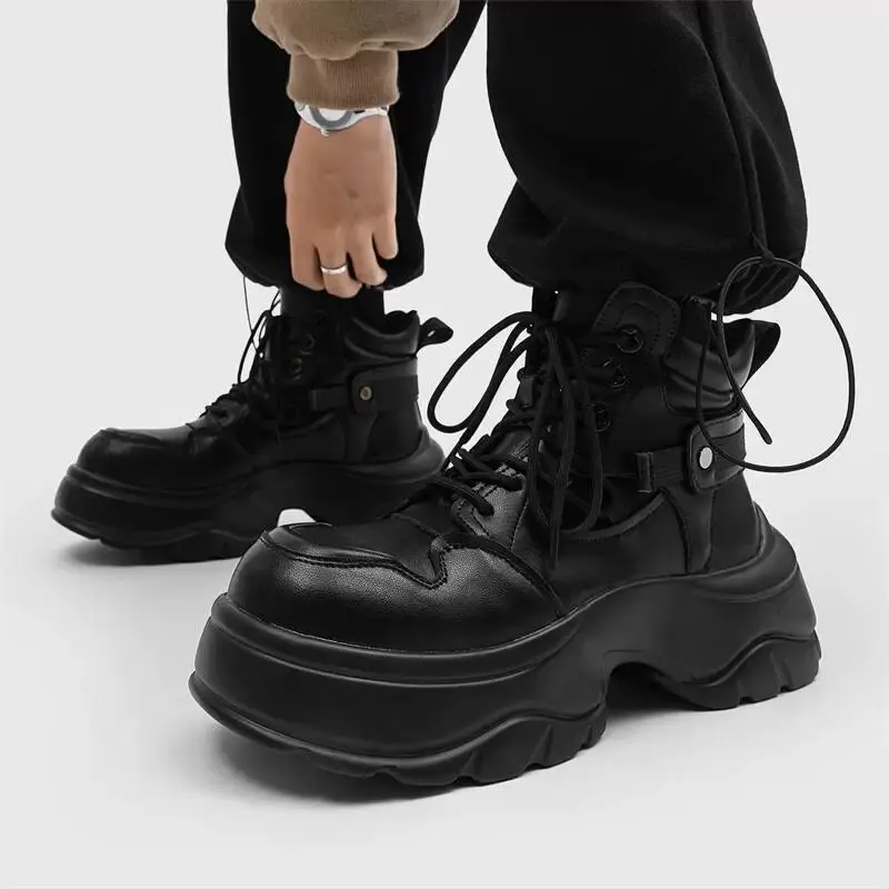 

men luxury fashion punk gothic platform boots original leather shoes cowboy spring autumn boot black designer cool ankle botas