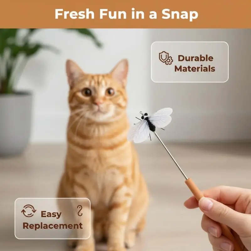 Cat Toy Stick Replacement Head White Moth Style Fit Most Cat Wands Interactive Pet Play Toy for Cat Playtime