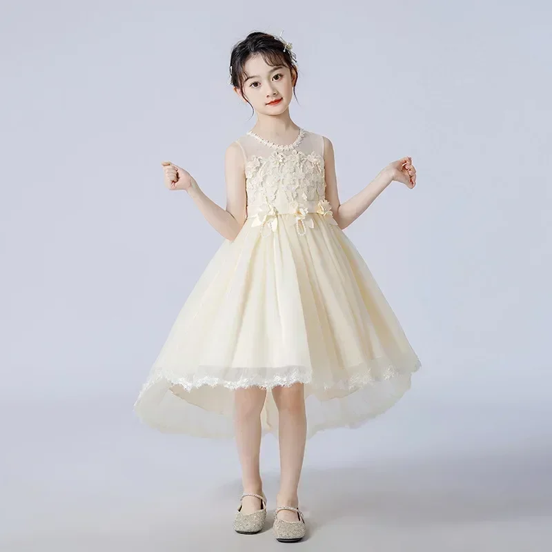 Robe de princesse pour filles, robe de performance de piano pour enfants moyens et grands, traînant, style occidental, fleur, nouveau, été, 2024