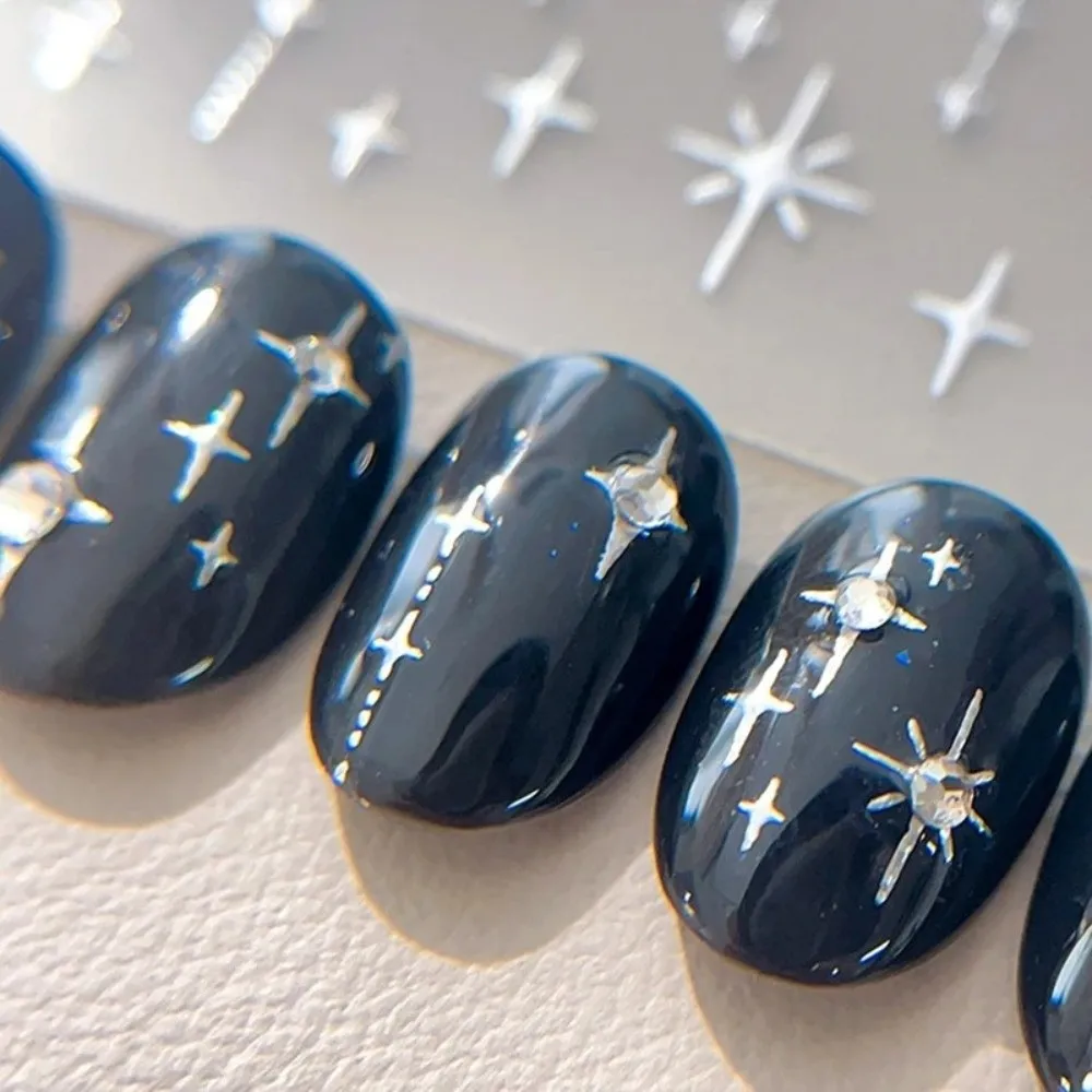Rhinestones Relief Nail Art Decorations Starlight Laser Glitter Gold Silver Stamped Manicure Decals Self-Adhesive 3D Nail Art