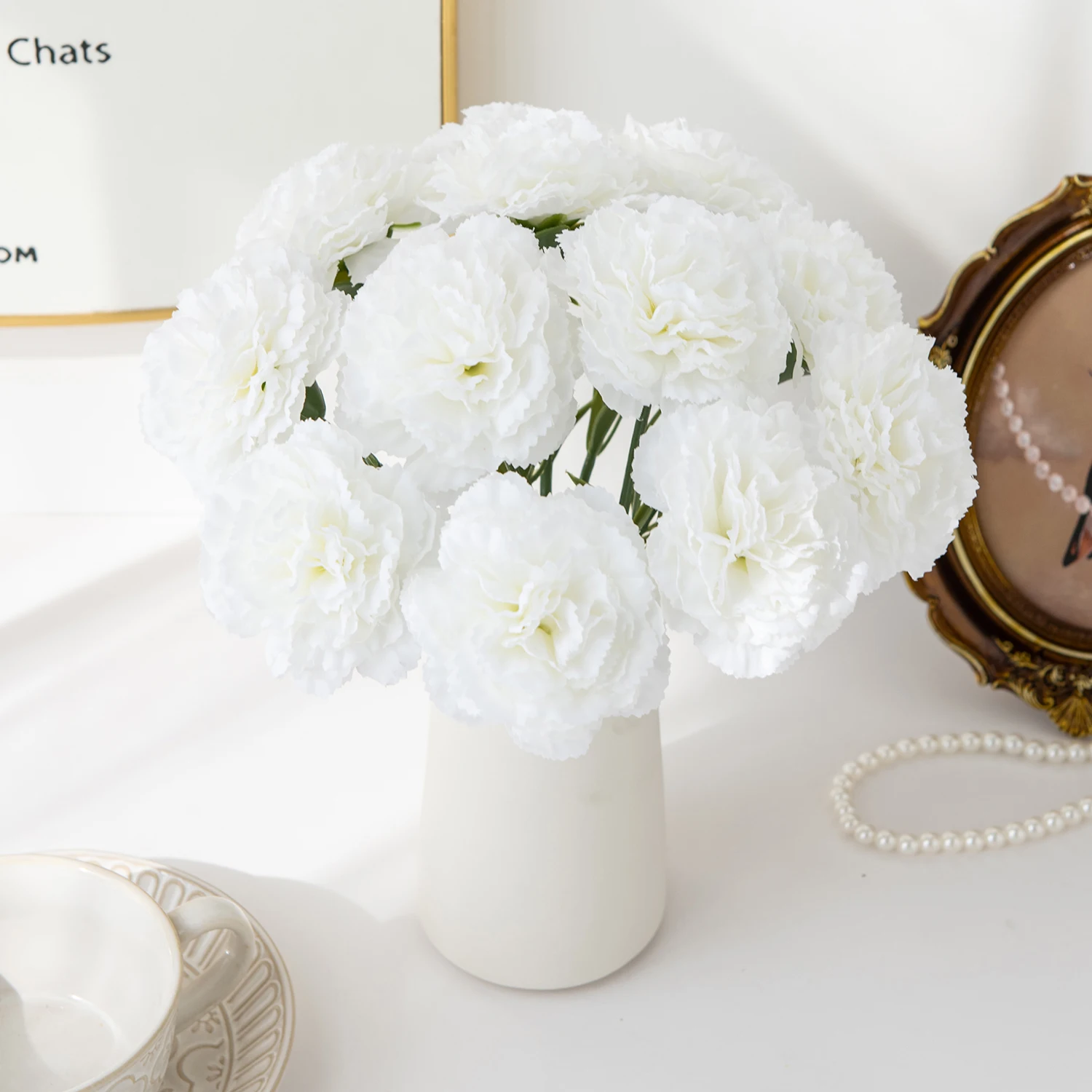 5/10 Stück Künstliche Blumen Seiden-Nelken für Zuhause, Tisch, Hochzeit, Brautstrauß, Festdekoration, Garten, DIY-Geschenk – Detail 10
