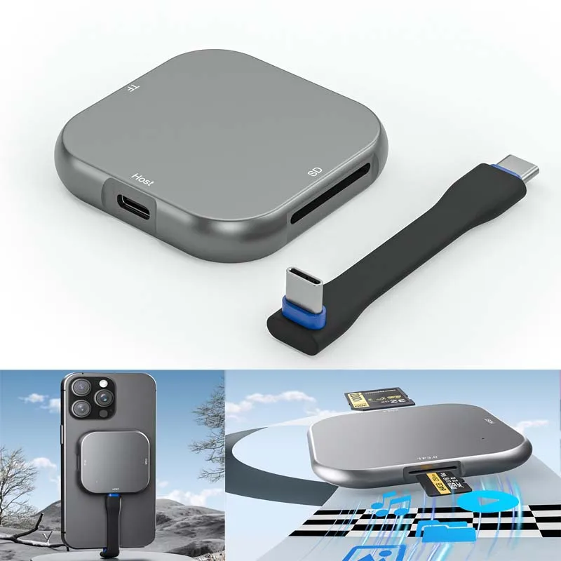 

Magnetic Card Reader Aluminum Elbow USB C Micro SD TF Card Reader for iPhone 16 iPad Pro Steam Deck PS5 XBOX Adsorb Phone Laptop