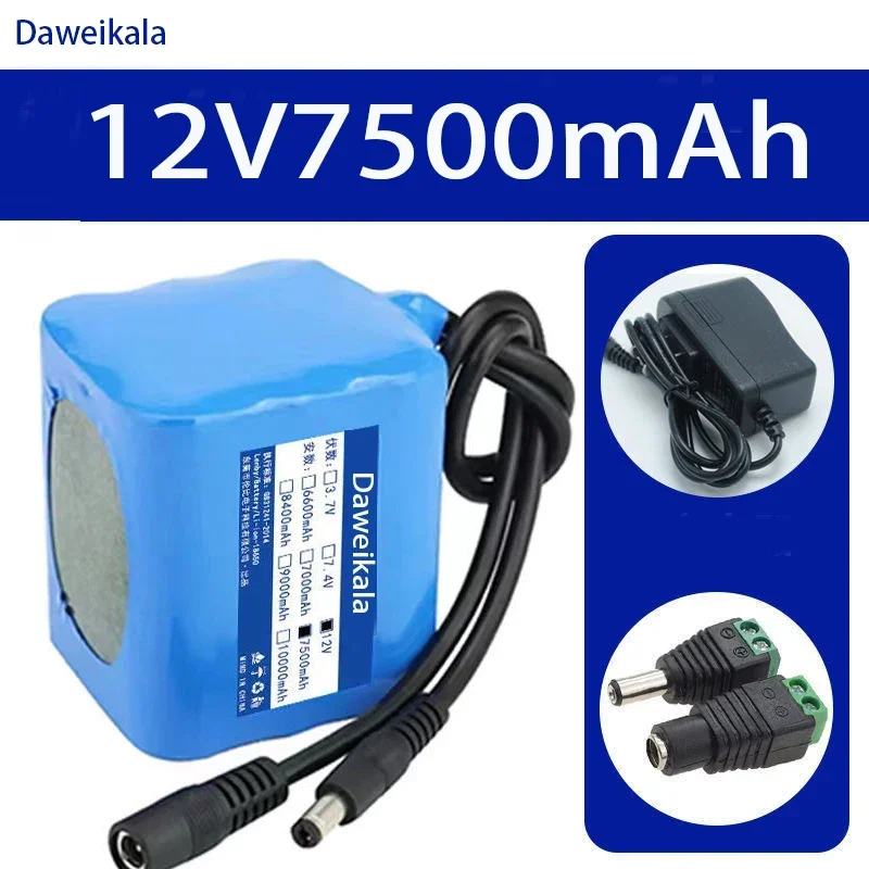 NEW Portable Super 12V 1800-10000mah Battery Rechargeable Lithium Ion Battery Pack Capacity DC 12.6v 30Ah CCTV Cam Monitor + Cha