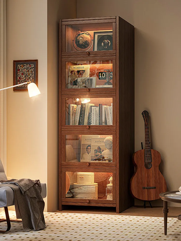 

Книжный шкаф из массива дерева, пристенный шкаф для хранения, пылезащитный витринный шкаф цвета орех, для гостиной