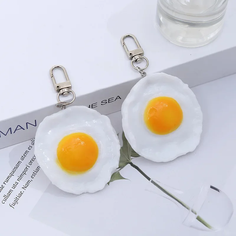 Cute Poached Egg Keychain Pendant Girl Students Funny Food Bag Pendant Key Chain DIY Keyring Jewelry Gifts