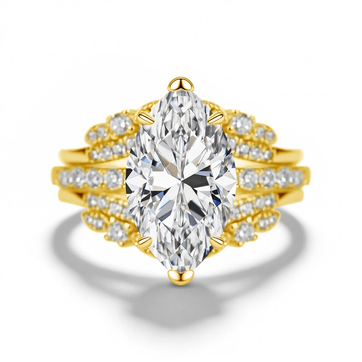 Halo-Verlobungsring-Set für Damen, 925 Sterling Silber, Marquise-Schliff Moissanit, Ehering, Brautschmuck – Detail 8