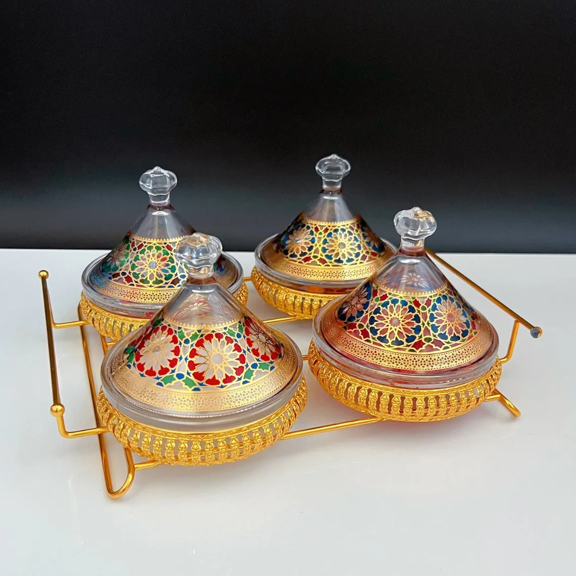 High-end Moroccan glass sugar tank Taji pot Xinjiang homestay ethnic style Morocco Arabic restaurant fruit plate