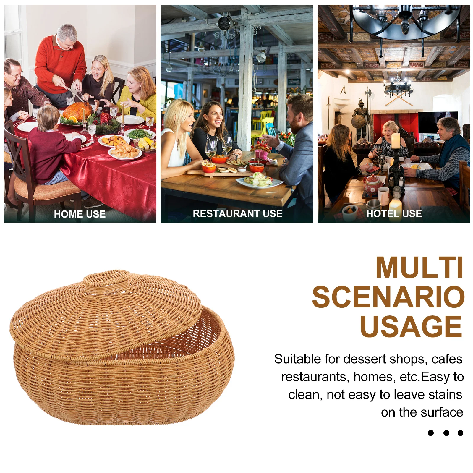 

Plastic Metal Woven Basket Lid Multipurpose Storage Basket for Fruit Bread Egg Vegetable Kitchen Living Room Household Organizer