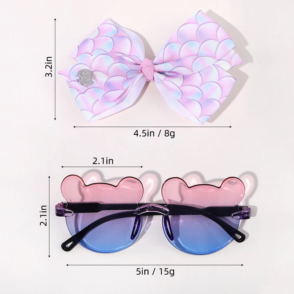 2 Pcs/Set Colors Soft Big Bowknot Hairclip Transparent Gradient Bear Shape Sunglasses Boys Girls Headwear Kids Hair Accessories