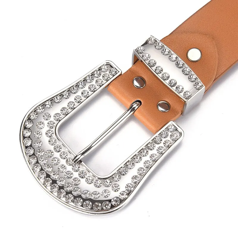 Women's Jeans Rhinestone Large Waistband Western Jeans Shiny Rivet Design PU Leather Artificial Rhinestone Waistband Hip Hop Pun