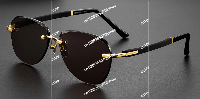 Glasses men driving fishing high-end business light luxury borderless eye protection sunglasses