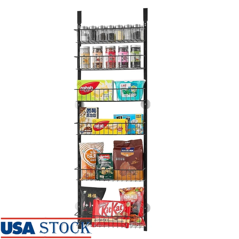 

Дверной органайзер для кладовой, 6-уровневая регулируемая полка для хранения, прочный стальной держатель для специй, настенный монтаж для кухни, ванной комнаты
