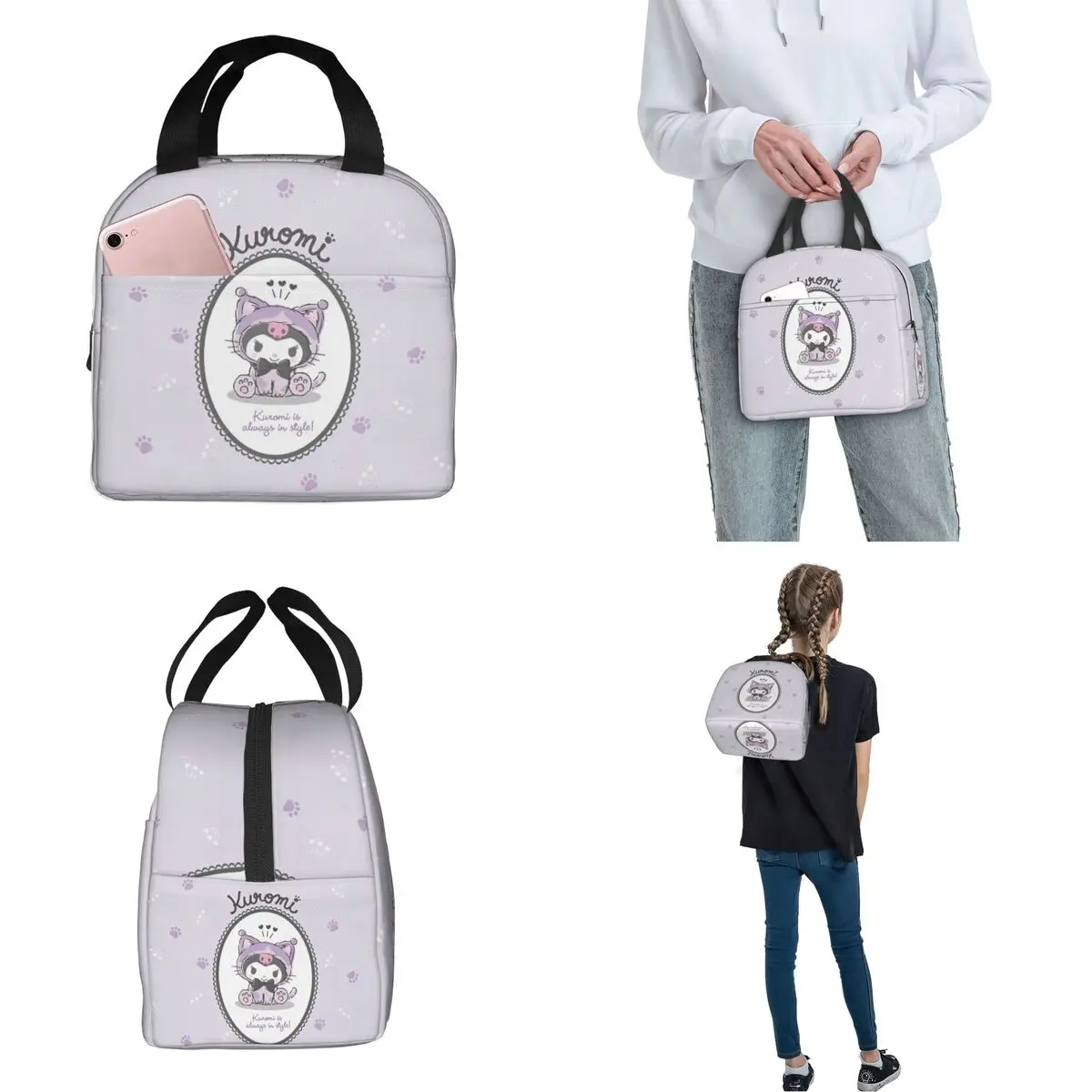 Sanrio Kuromi Cute Cartoon Insulated Lunch Bags High Capacity Lunch Container Thermal Bag Lunch Box Tote School Picnic Girl Boy