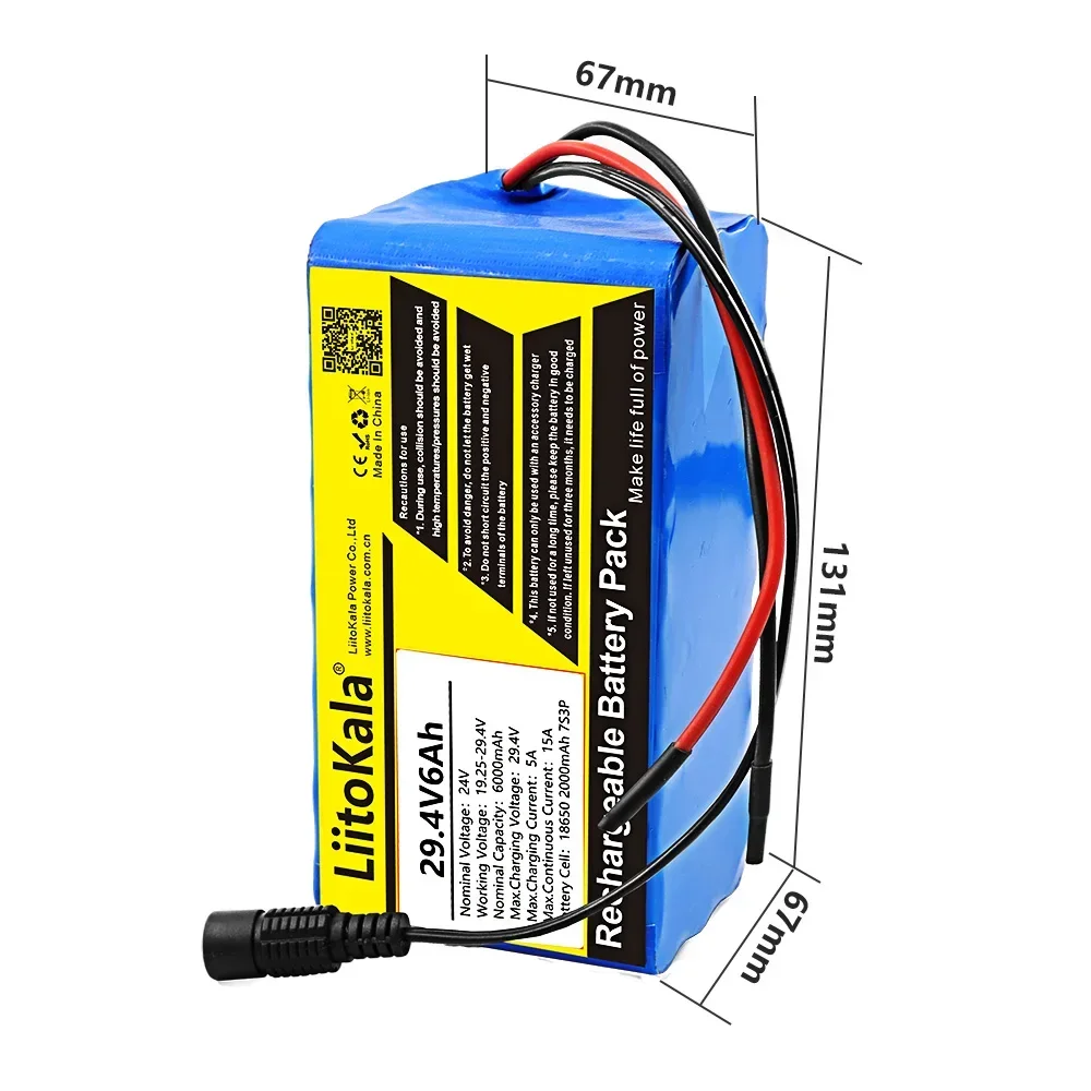 LiitoKala 29.4V12Ah/6Ah/8Ah/10Ah/4Ah 7S 24V 250W 350W Ebike battery electric bicycle battery 24V 20ah lithium battery