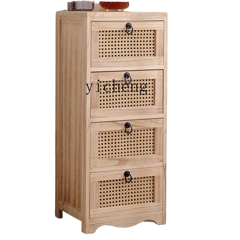 

ZF Log Bedside Table Solid Wood Rattan Storage Simple Bedroom Side Cabinet