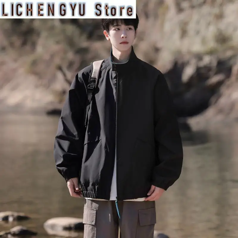 

Американские ретро Харрингтон контрастного цвета, дизайнерские куртки, мужские однотонные куртки с отложным воротником, повседневная универсальная верхняя одежда