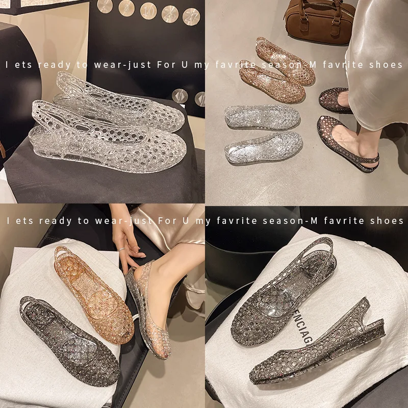 Damen Glitzernde Kristall-Strandsandalen, Hohle Clogs, Jelly-Schuhe, Mutter-Damen-Sandalen, Lässige Rutschfeste Komfort-Sommersandalen, Niedlich