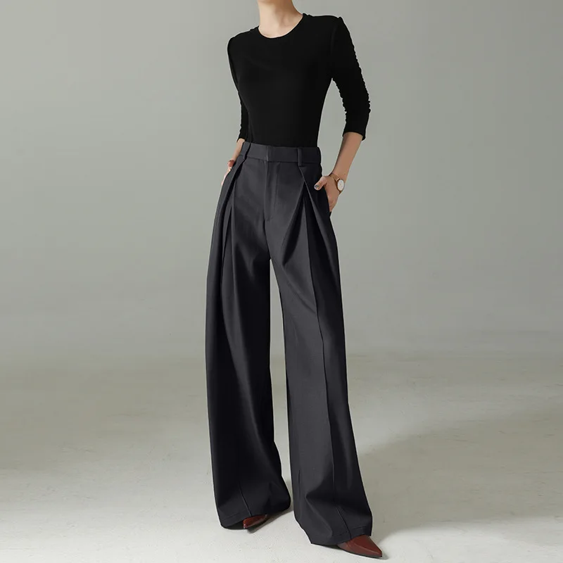 

Women Suit Pants 2025 Spring Autumn New High Waist Pants Draped Wide Leg Versatile Loose Floor Sweeping Suit Trousers