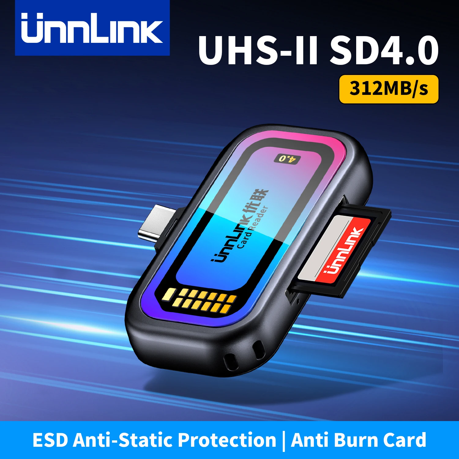 Unnlink SD 4.0 Card Reader 312MB/s USB-C to SD MicorSD TF Memory Card UHS-II Adapter for MacBook Laptop PC iPhone 17/16 Samsung