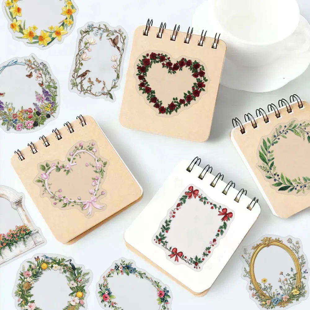60 sheets/set vintage floral journal borders PET transparent decorative stickers DIY suitcase stickers