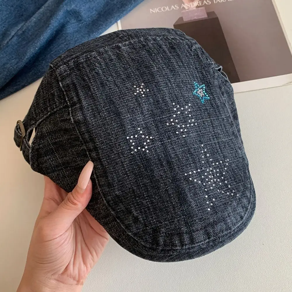 

Casual Vintage Star Cowboy Beret Y2k Embroidey Forward Hat American Visor Artist Hat Spring Summer