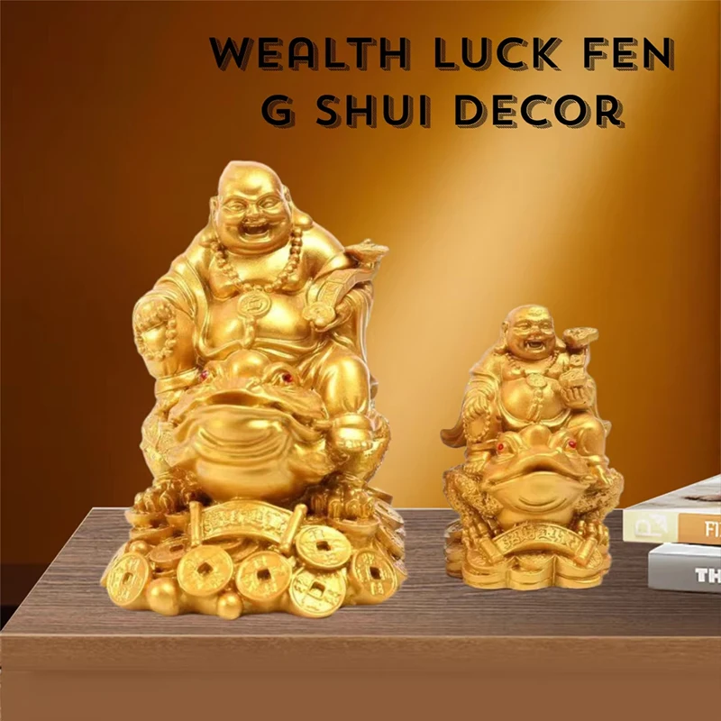 Resina cigarra dourada maitreya buda feng shui estátua da fortuna com características chinesas adequado para decoração de escritório doméstico