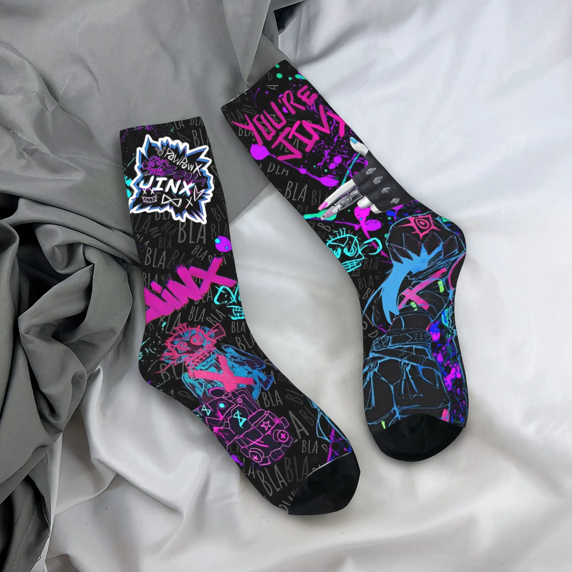 Jinx Monkey  Arcane (6) Socks  Non-Slip Stockings Men Warm Soft Running Socks Autumn Kawaii Pattern Socks