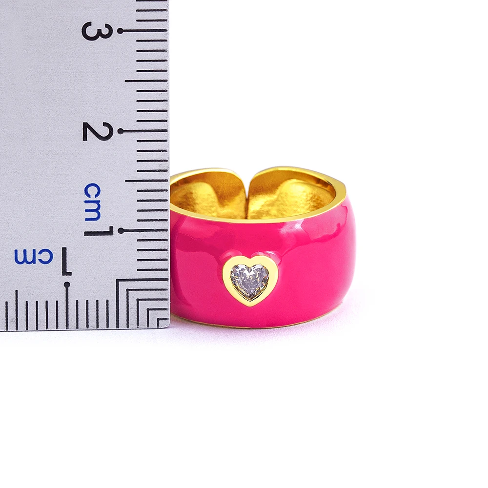 Nidin Romantic Heart Shape Open Dripping Oil Rins Gold Plated Women Candy Colors Hand-painted Knuckle Creative INS Jewelry Gift