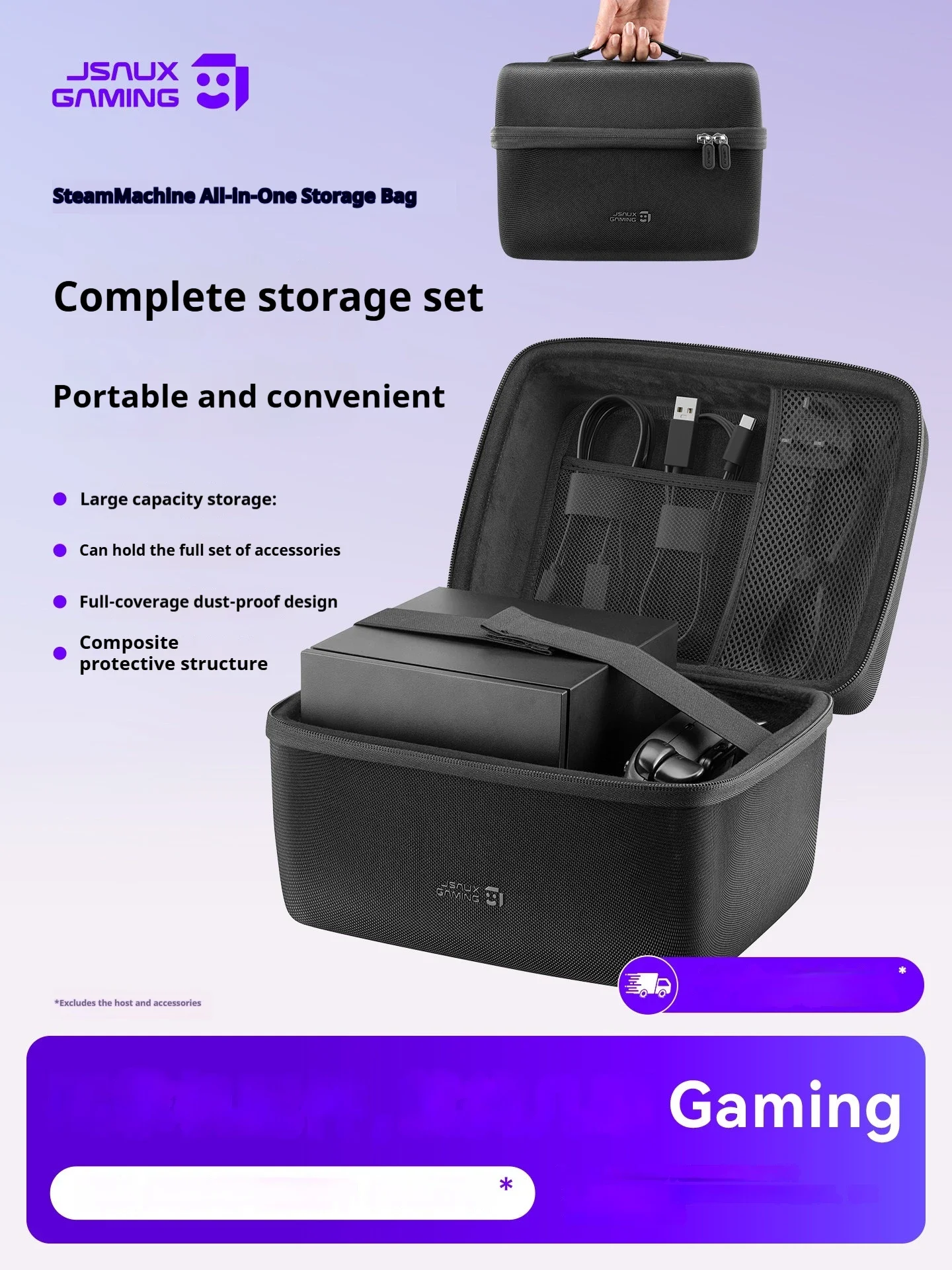 JSAUX Hard Shell Carrying Case for Steam Machine All-in-One Storage Bag Portable Protective Travel Bag 1680D Shockproof Handbag