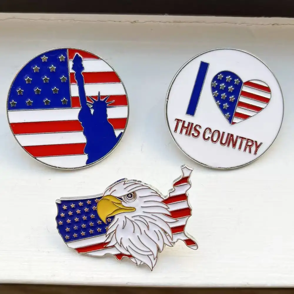 بروش خريطة الولايات المتحدة الأمريكية - دبوس يوم الاستقلال الوطني، شارة معدنية بعلم الحرية لسترة وقبعة وطية صدر السترة، 4 قطع هدايا مجوهرات بسيطة