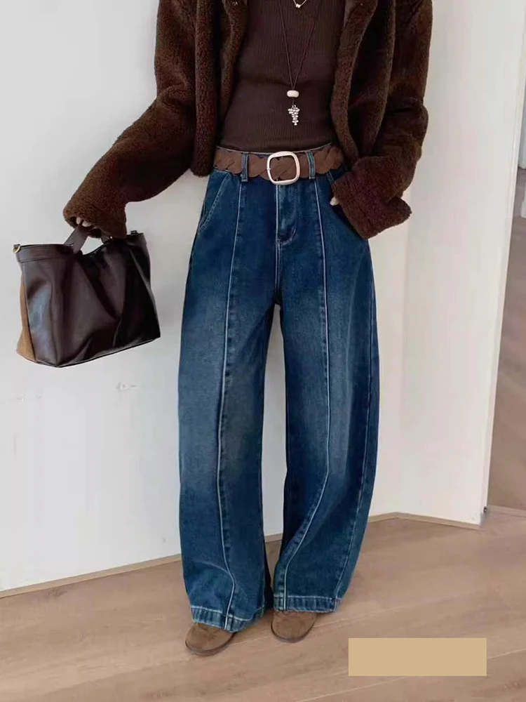 

Утягивающие джинсы Fce на подкладке длиной до пола, с высокой талией, свободные женские джинсы, зимние теплые винтажные гонконгские джинсы, Wi...