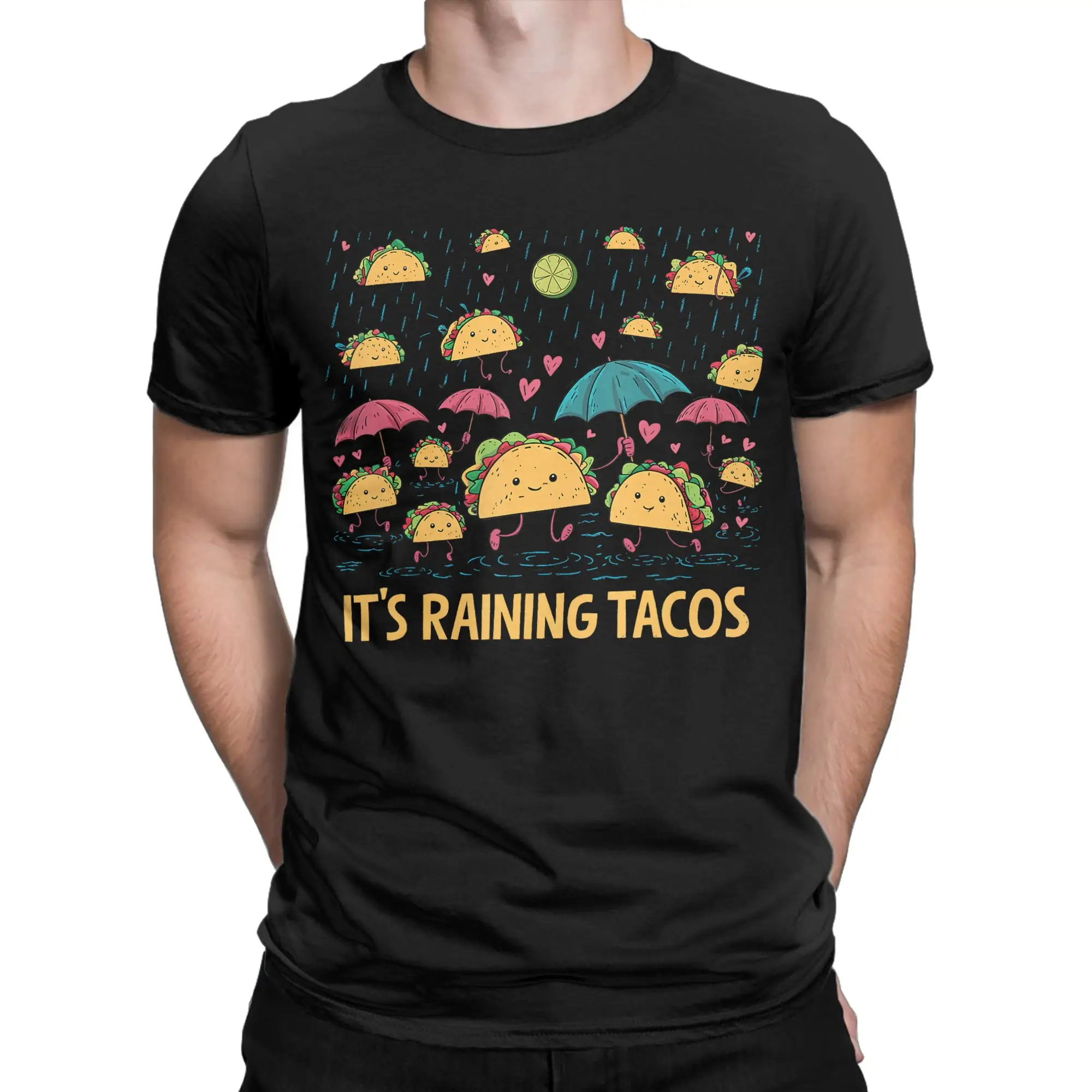 Humor Taco in the Rain T-Shirts for Men Round Collar Pure Cotton T Shirt  Short Sleeve Tees Big Size Clothes