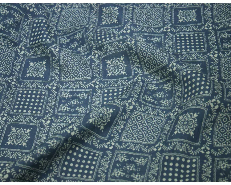 

1yard pure ramie fabrics for clothing Blue background floral print tela one-piece dress cheongsam shirt sewing fabric
