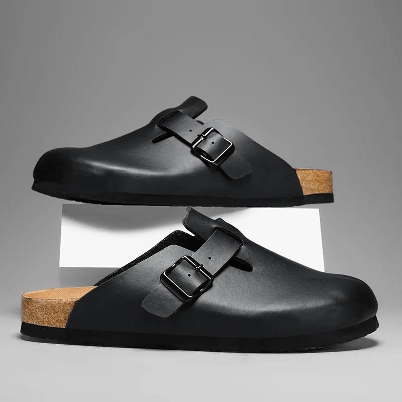 Zuecos Unisex con Plantilla de Corcho, Sandalias de Cuero con Hebilla Ajustable, para las Cuatro Estaciones, Casuales, para Caminar al Aire Libre, Tallas 36-45