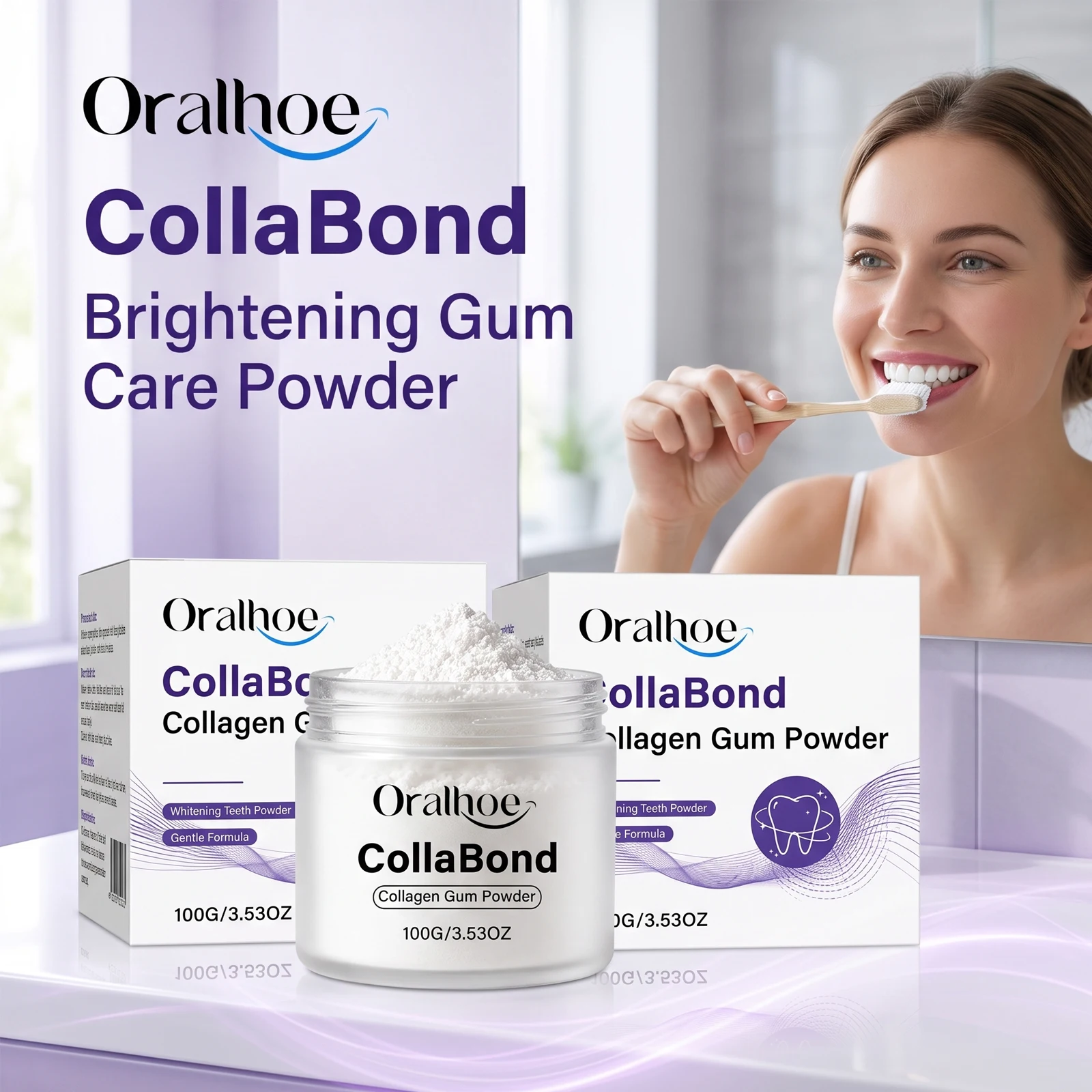 Oralhoe Collagen Tooth Powder Natural Teeth Whitening Mint Fresh Breath Deep Cleaning Gentle Mouth Nursing Repair Gums Oral Care