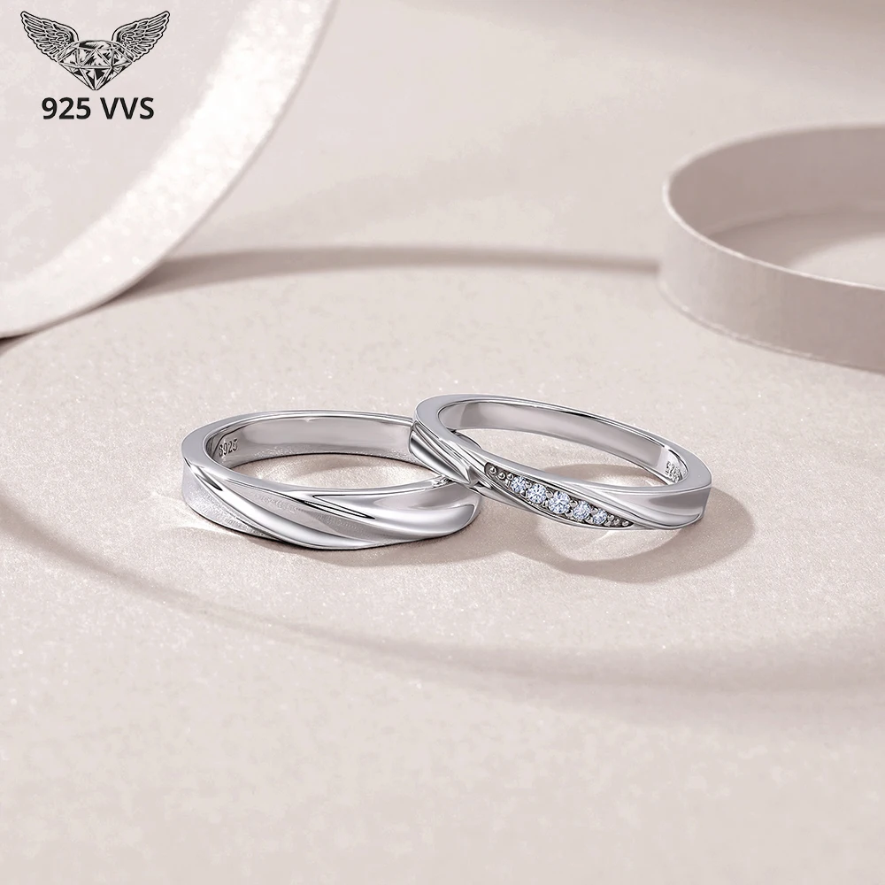 Couple 925 VVS Moissanite Rings 2pcs Sterling Silver Wedding Anniversary Comes with GRA Certificate