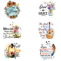 6-Pcs Bible Themed Iron-On Transfer Stickers,Vinyl Heat Transfer Patches for DIY Clothing Backpack Pillow Hat Heat Transfer Film