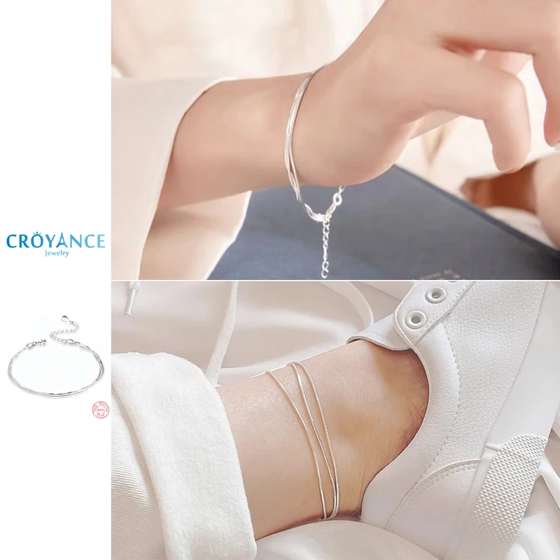 Hot Sexy Beach Multilayer Snake Bones Anklets For Women 925 Sterling Silver Jewelry Fashion Three Layer Line Bracelet Foot Chain